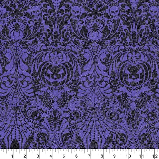 Fabric Traditions Halloween Purple Glitter Gothic Scroll Home D&#xE9;cor Fabric